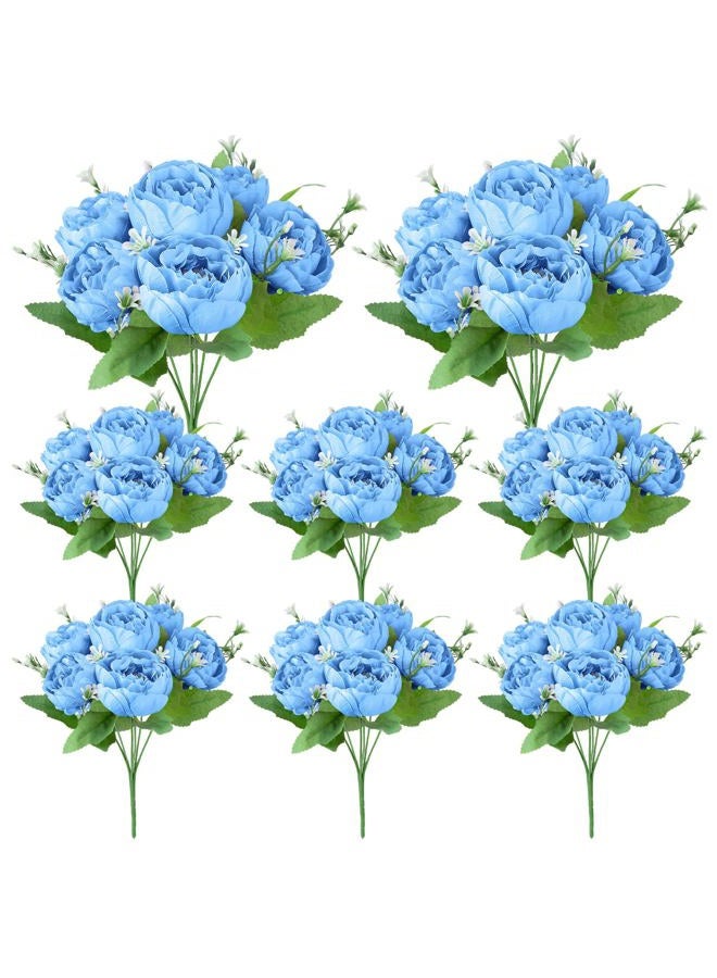 Ovveroche 8 Pack Blue Peonies Artificial Flowers, Fake Silk Hydrangea Bouquet for Bridal Wedding Home Table Decor Reusable Dining Opening Ceremony Birthday Arrangement Faux Floral - Image 1