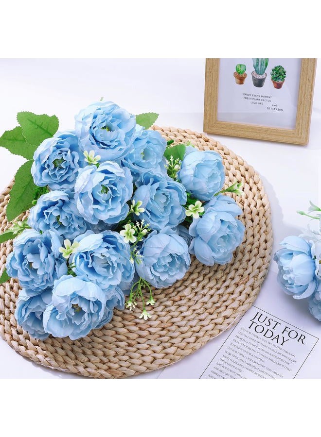 Ovveroche 8 Pack Blue Peonies Artificial Flowers, Fake Silk Hydrangea Bouquet for Bridal Wedding Home Table Decor Reusable Dining Opening Ceremony Birthday Arrangement Faux Floral - Image 3