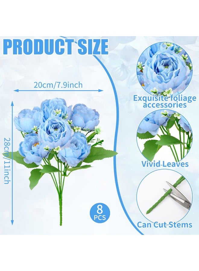 Ovveroche 8 Pack Blue Peonies Artificial Flowers, Fake Silk Hydrangea Bouquet for Bridal Wedding Home Table Decor Reusable Dining Opening Ceremony Birthday Arrangement Faux Floral - Image 2