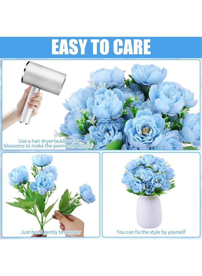 Ovveroche 8 Pack Blue Peonies Artificial Flowers, Fake Silk Hydrangea Bouquet for Bridal Wedding Home Table Decor Reusable Dining Opening Ceremony Birthday Arrangement Faux Floral - Image 5