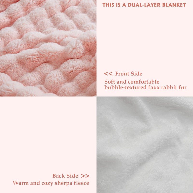 Serenhom 50x60 Inches Ultra-Soft Fuzzy Faux Fur Plush Throw Blanket - Thick, Warm Sherpa for Couch, Sofa, Bedroom, Camping - Decorative Blanket for Cozy Warmth, Bubble Pink - Image 3