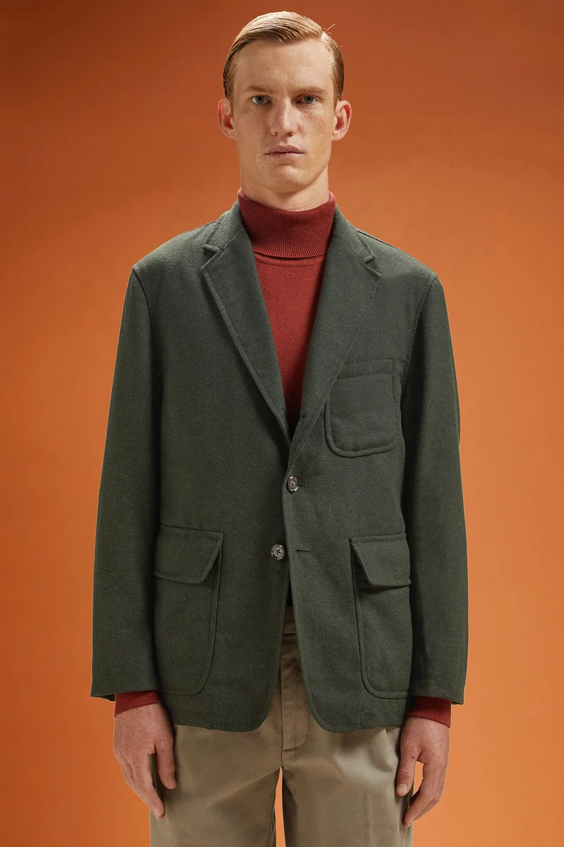 Doppelganger Men's regular fit sports jacket in wool blend tweed - Green