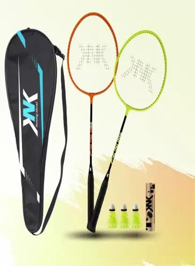 KNK 2 Aluminium Badminton with 3 Nylon Shuttle with Rackets Bag Badminton Kit (Multicolor) - Image 1