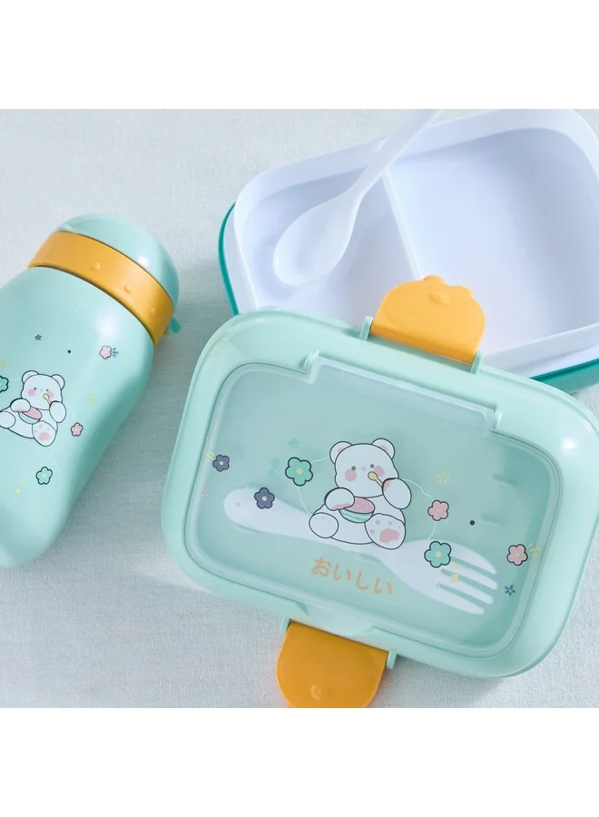 Home Box Neo Teddy 4-Piece Lunch Box and Sip Bottle Set with Spoon and Fork 500 ml