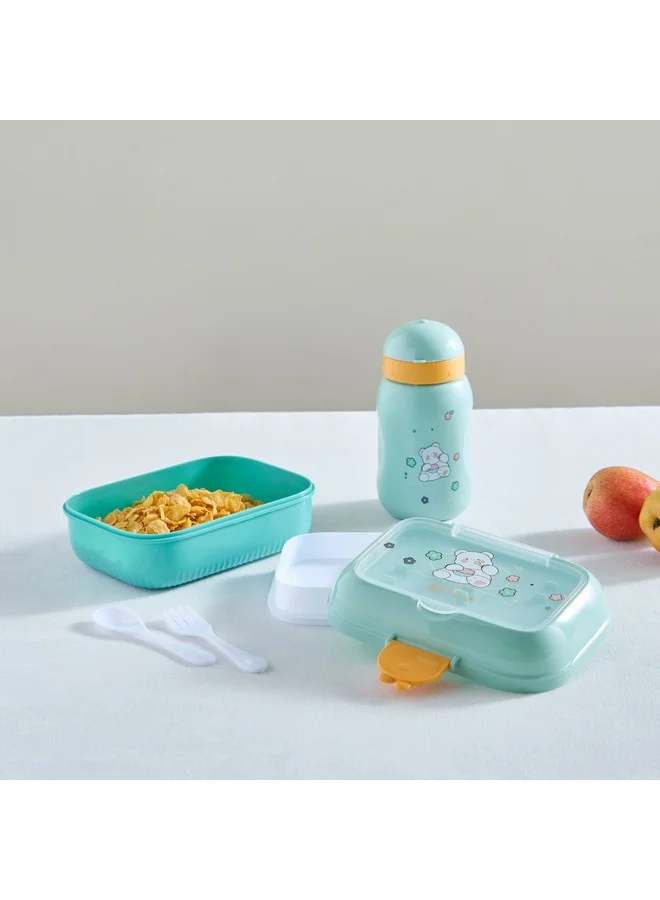 Home Box Neo Teddy 4-Piece Lunch Box and Sip Bottle Set with Spoon and Fork 500 ml