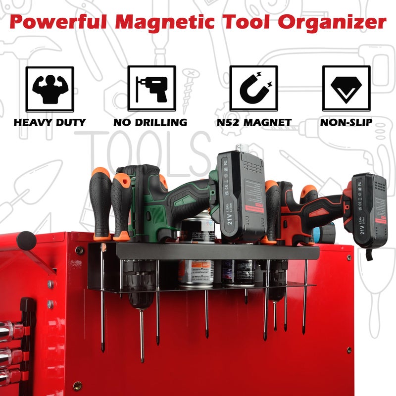 ULIBERMAGNET Power Tool Organizer Rack,Magnetic Heavy Duty Spray Bottle Holder,Wall Mount Metal Tool Rack with Screwdriver,Cordless Drill,Screw,Nail Storage,Utility Rack for Warehouse,Garage,Toolbox - Image 3