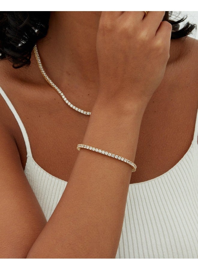 PAVOI 14K Gold Plated 3Mm Cubic Zirconia Classic Tennis Bracelet | Gold Bracelets For Women | Size 6.5-7.5 Inch - Image 2