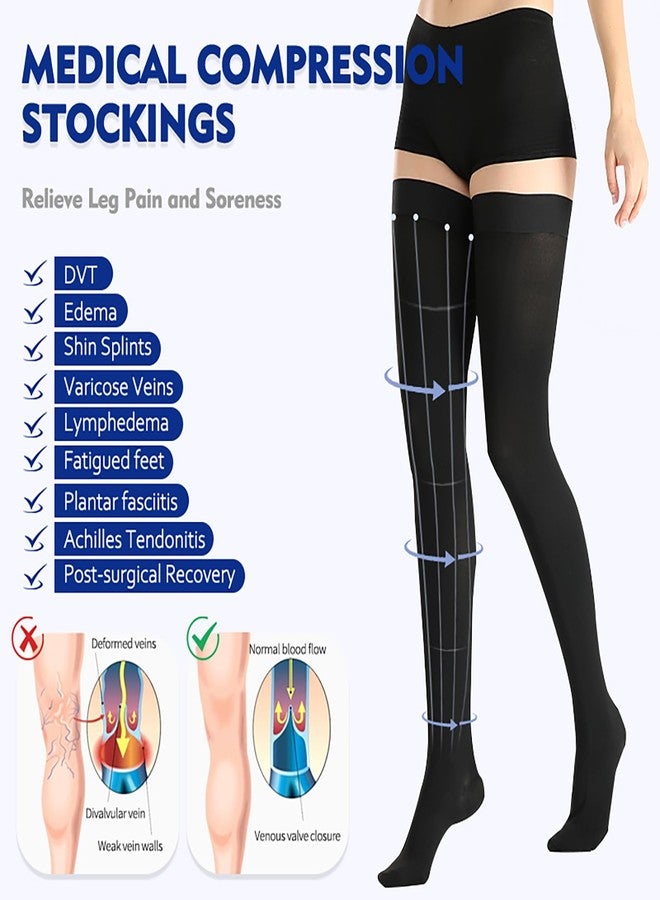 BURLWAY Close Toe Thigh High Medical Compression Stockings For Women & Men,15-20 mmHg Thigh High Compression Socks,Firm Graduated Support Hose with Silicone Dot Band-Ideal For Varicose Veins,Edema,DVT - Image 4