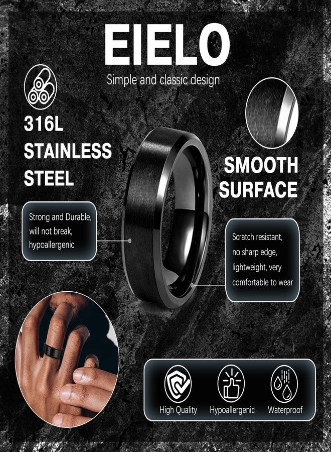 EIELO 6Pcs Stainless Steel Band Rings for Men Women Cool Fidget Spinning Chain Ring Anxiety Relief Fashion Simple Wedding Engagement Black Ring Set Size10 - Image 3