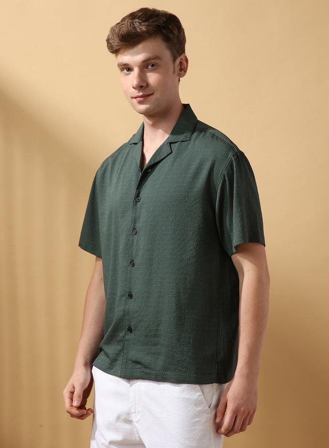 Dennis Lingo Men's Green 100% Polyester Textured Button Down Relaxed Shirt  - Image 2