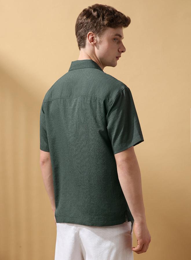 Dennis Lingo Men's Green 100% Polyester Textured Button Down Relaxed Shirt  - Image 3