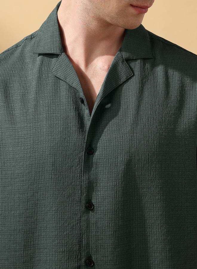 Dennis Lingo Men's Green 100% Polyester Textured Button Down Relaxed Shirt  - Image 5