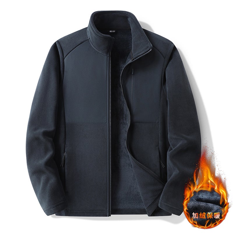 Men's Thermal Fleece Jacket Breathable Stand Collar Open Front Outdoor Winter Coat - Image 3