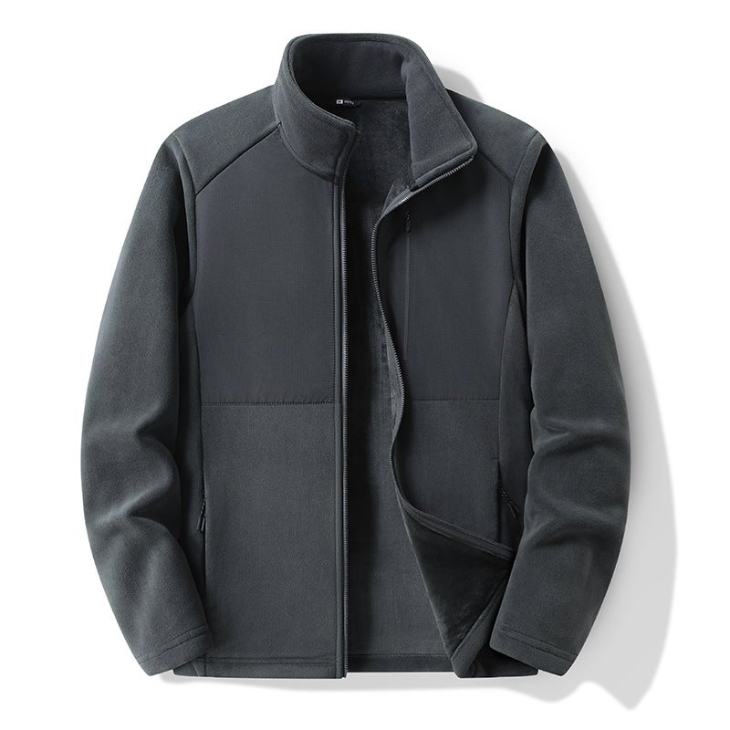 Men's Thermal Fleece Jacket Breathable Stand Collar Open Front Outdoor Winter Coat - Image 1