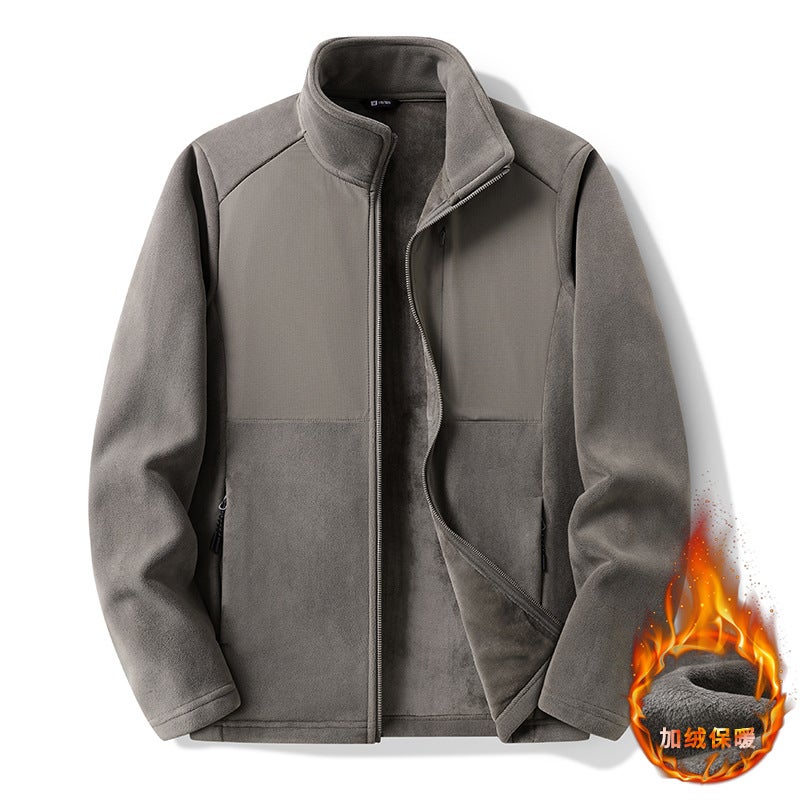Men's Thermal Fleece Jacket Breathable Stand Collar Open Front Outdoor Winter Coat - Image 4