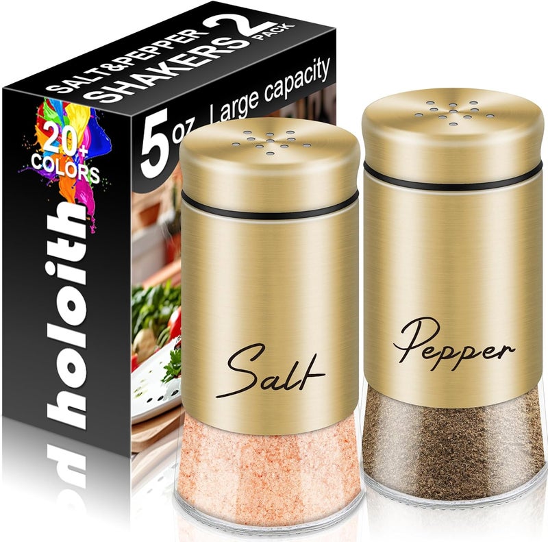 holoith Gold Salt and Pepper Shakers Set, 5 oz Modern Farmhouse Kitchen Decor and Accessories for Restaurant, Wedding, Housewarming Gifts Refillable Design (Gold) - Image 1