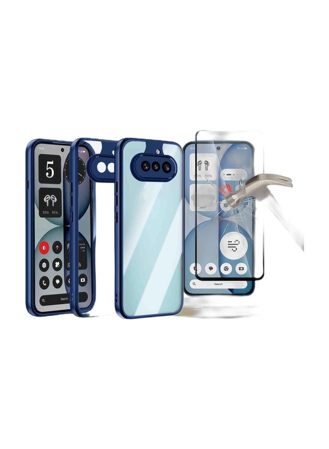 Wtech Nothing Phone (4a) 5G 2026 Hybrid TPU Silicone with Raised Camera Slim Armour Case Cover (MCAPSA) - Clear/Navy Blue & Nothing Phone (4a) 5G 2026 Premium E2E Series Full Glue Full Cover Tempered Glass Screen Protector (MSGECN) - Clear/Black Bundle - Image 1