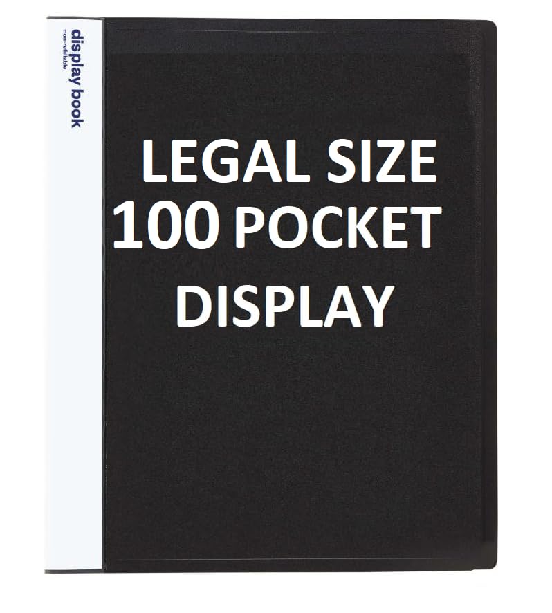 Plastic 100 Pocket Display Legal Size Tough & Durable Leaf File Clear Book File Display File Display File (100 Pocket Black Legal Size)