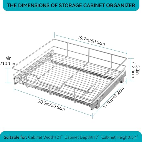 STORKING Pull Out Cabinet Organizer 20" W X 17" D, Slide Out Drawers For Kitchen Cabinets, Pull Out Drawers For Cabinets Capacity Heavy Duty Caddy, Cabinet Pull Out Shelves Chrome-Plated, Bathroom Pantry - Image 2