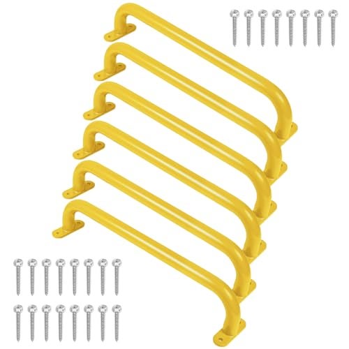 Purife 17 Inch 6 Pieces Yellow Metal Safety Handles for Outdoor Playground Accessories Playset Handles Swing Sets Attachment Grab Bars Indoor Kids Monkey Bar for Playhouse Treehouse Jungle Gym - Image 1