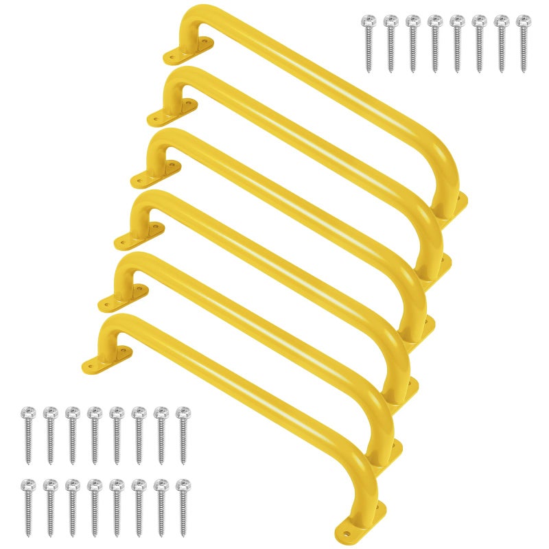 Purife 17 Inch 6 Pieces Yellow Metal Safety Handles for Outdoor Playground Accessories Playset Handles Swing Sets Attachment Grab Bars Indoor Kids Monkey Bar for Playhouse Treehouse Jungle Gym - Image 2