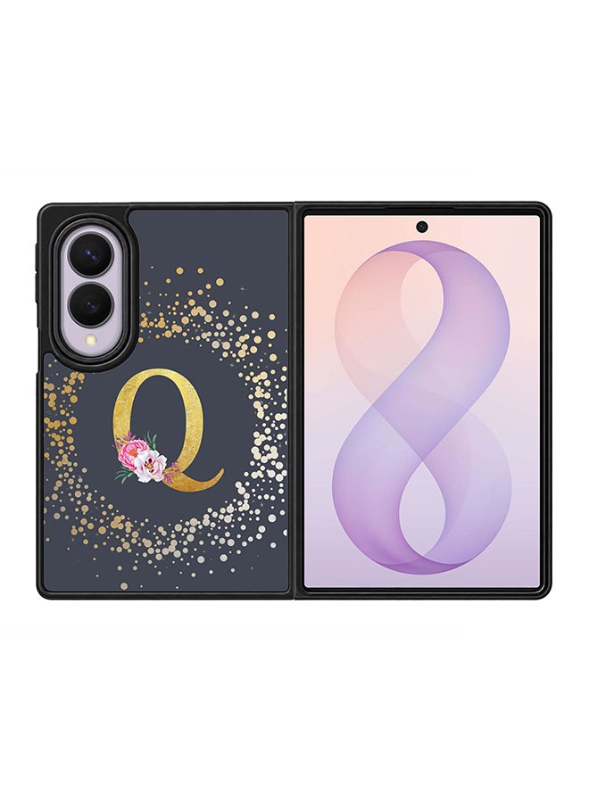 Stylizedd Rugged Case for Samsung Galaxy Z Fold8- Slim Fit Hybrid Rubber Cover Floral Monogram - Q (Grey)