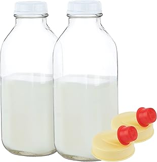 kitchentoolz kitchentoolz Kitchentoolz 32 Oz Square Glass Milk Bottles with Lids, Perfect Glass Milk Container for Refrigerator - 1  - Image 1