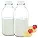 kitchentoolz kitchentoolz Kitchentoolz 32 Oz Square Glass Milk Bottles with Lids, Perfect Glass Milk Container for Refrigerator - 1  - Image 2