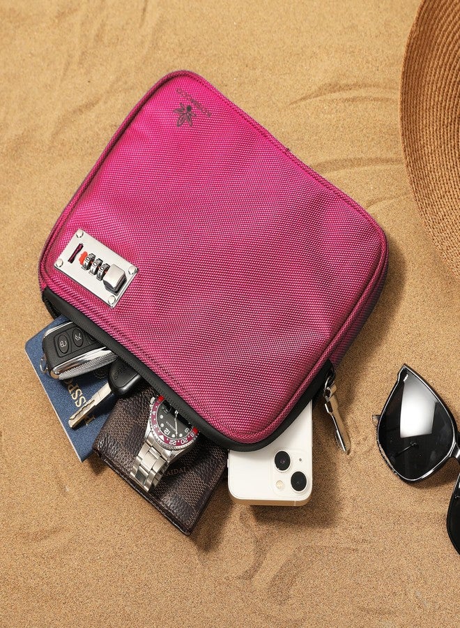 KOSMCCO Anti-Theft Locking Beach Bag, 9x7.5-inch Portable Beach Safe for Securing Your Valuables and Phone - Rose Red - Image 3