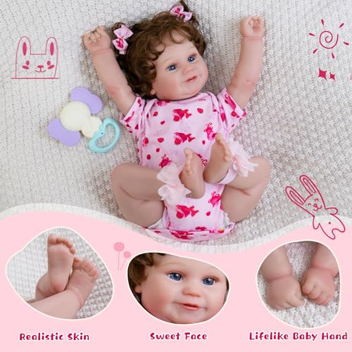 EKOKIZ Lifelike Reborn Baby Dolls Girl 20Inch Realistic Baby Doll with Hair Baby Doll That Looks Real Cloth Body Newborn Girl with Complete Accessories for Kids 3 Lovely Pretty Girls - Image 5
