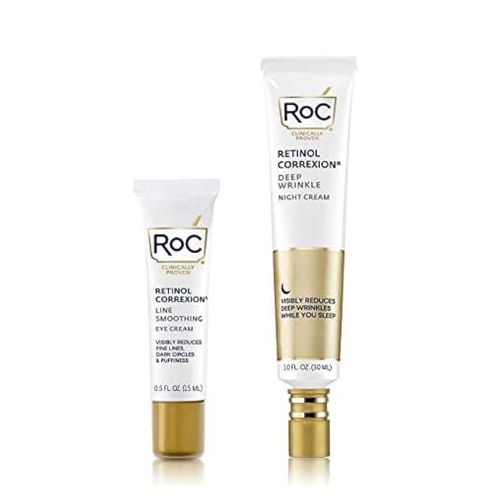 RoC Retinol Correxion Value Set Duo, Deep Wrinkle Anti-Aging Night Face Cream + Under Eye Cream for Dark Circles & Puffiness - Retinol Eye Care - Image 1