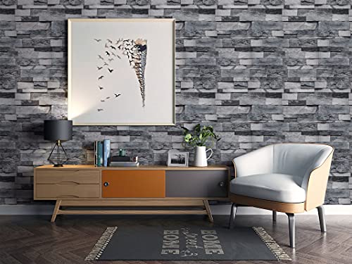 Timeet Grey Brick Wallpaper Peel and Stick Stone Wall Paper 17.7”X 118”Self Adhesive Removable Vintage Brick Contact Paper Faux Textured Wallpaper Home Decoration - Image 2
