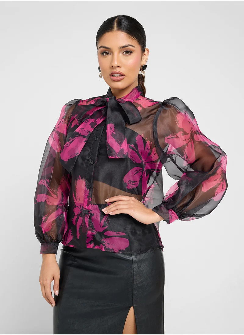 ايلا Sheer Button Down Shirt