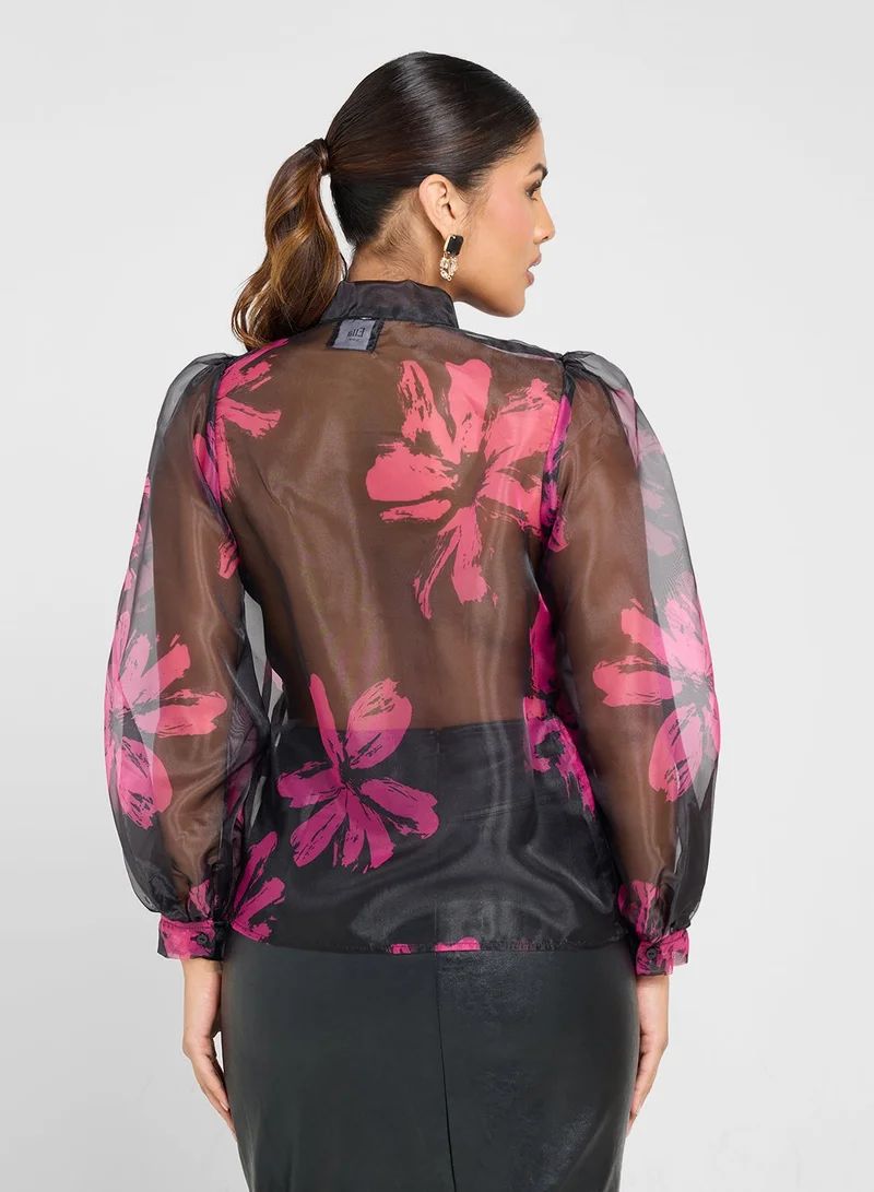 ايلا قميص شفاف بأزرار