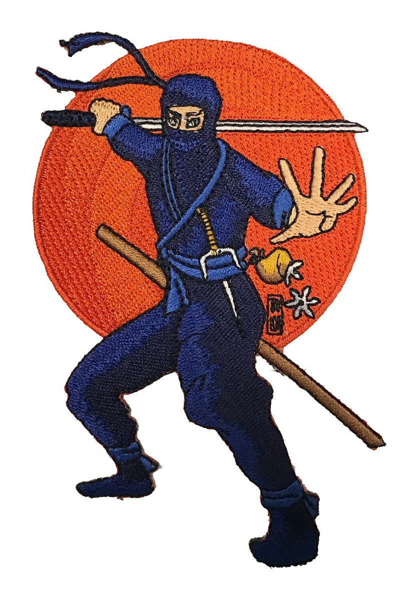 Hat Shark Ninja Japanese Fighter Posed to Strike Iron On Patch 