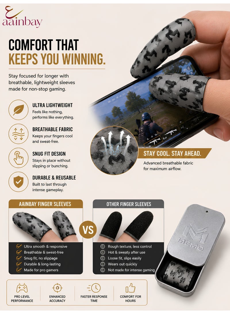 ميمو أغطية أصابع للألعاب - جيدة التهوية ومقاومة للعرق، بتصميم سلس ودقة 0.15 مم لتعزيز حساسية شاشة اللمس، وتصميم مانع للانزلاق، وراحة تامة في جميع الفصول (عبوة من قطعتين / مع علبة) - Image 4