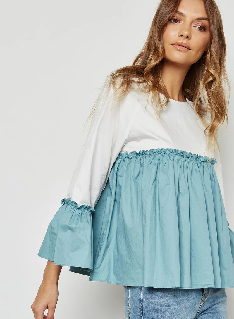 i love friday Colourblock Ruffle Detail Top
