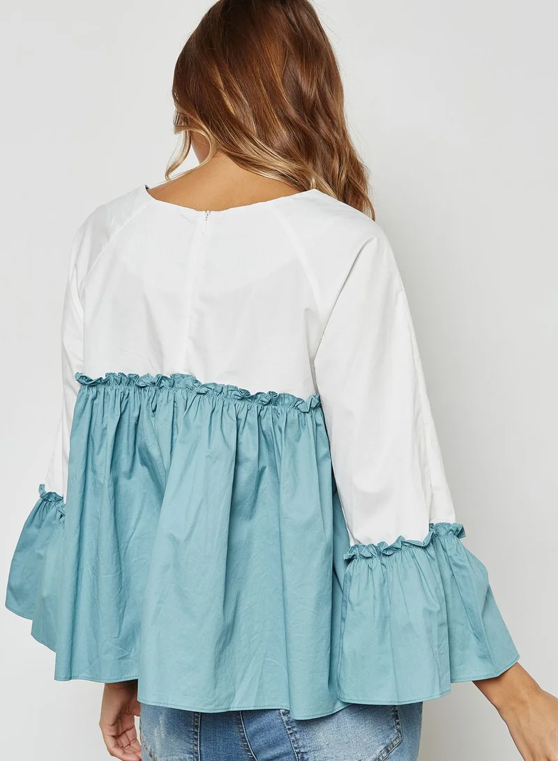 i love friday Colourblock Ruffle Detail Top