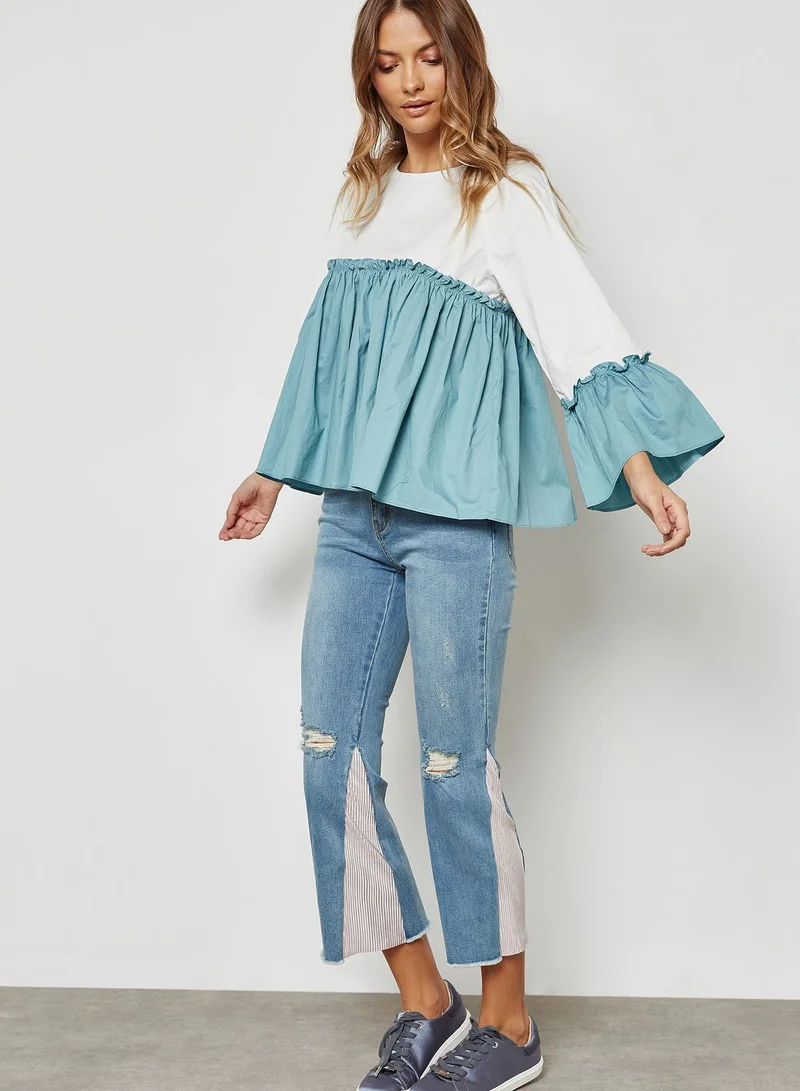 i love friday Colourblock Ruffle Detail Top