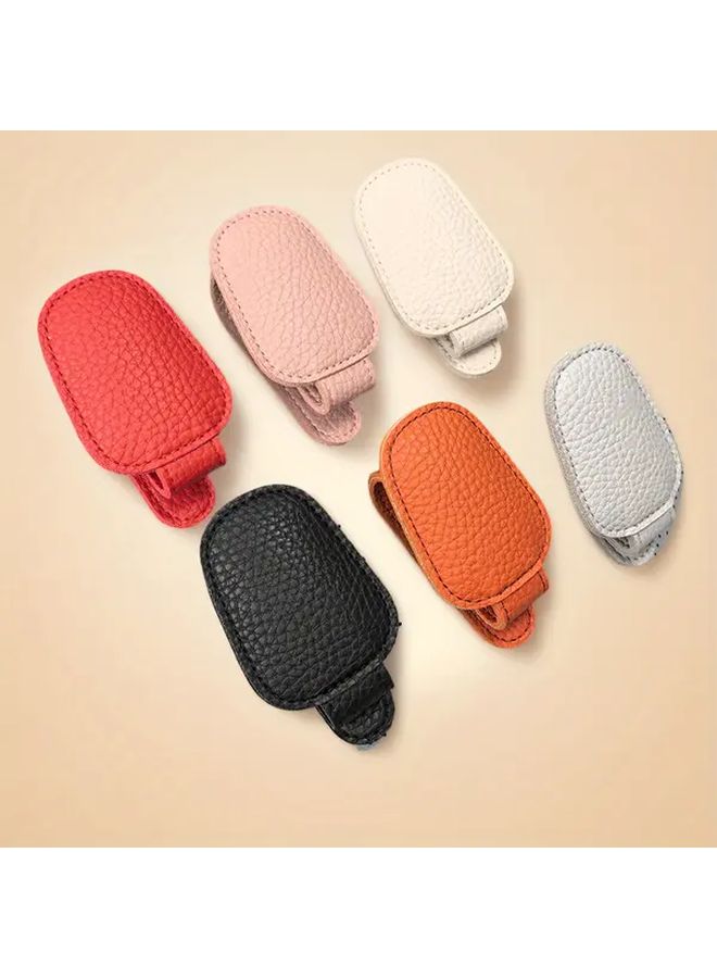 Car Visor Clip On Glasses Holder PU Leather Dashboard Organizer Color Random - Image 1