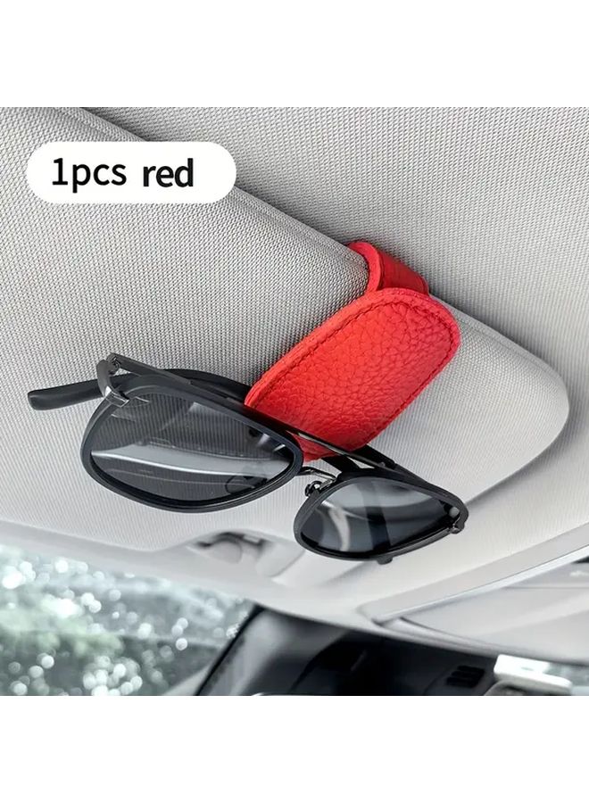 Car Visor Clip On Glasses Holder PU Leather Dashboard Organizer Color Random - Image 4