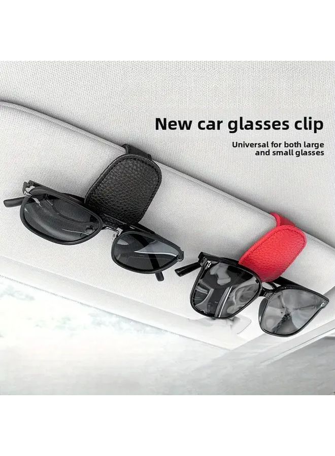 Car Visor Clip On Glasses Holder PU Leather Dashboard Organizer Color Random - Image 2