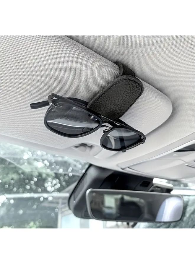 Car Visor Clip On Glasses Holder PU Leather Dashboard Organizer Color Random - Image 3