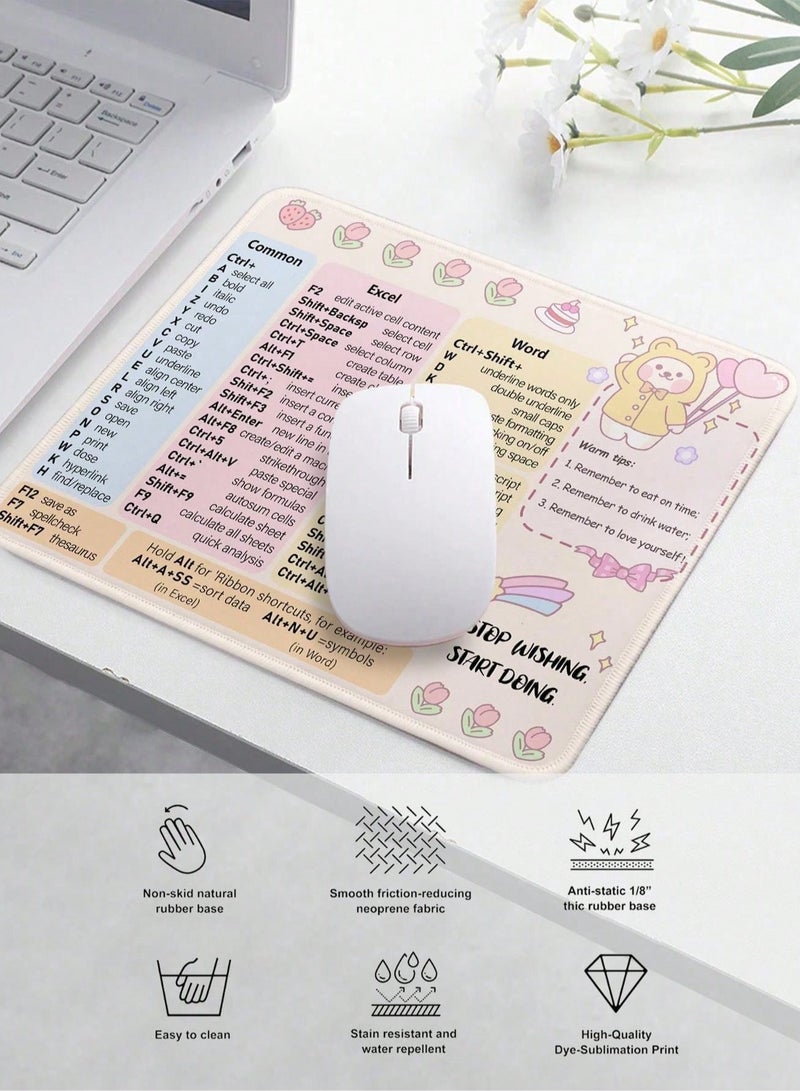 Mouse pad with multiple shortcut designs and motivational phrases, decorated with a cute bear to help boost performance and increase productivity at work and in study. - Image 4