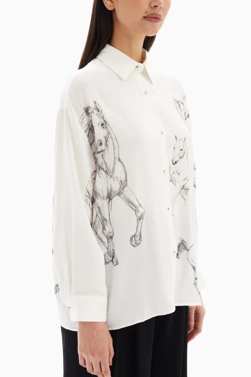Wecre8 White Horses Print Blouse By WECRE8
