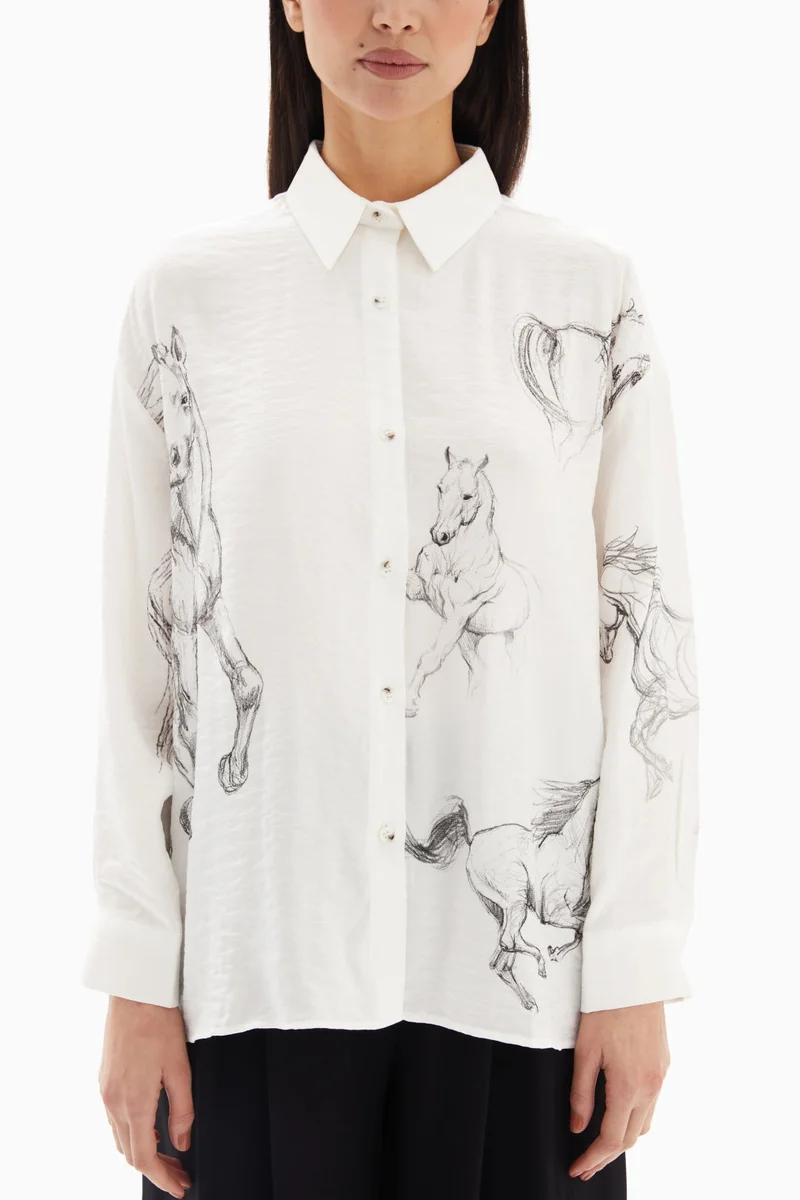 Wecre8 White Horses Print Blouse By WECRE8