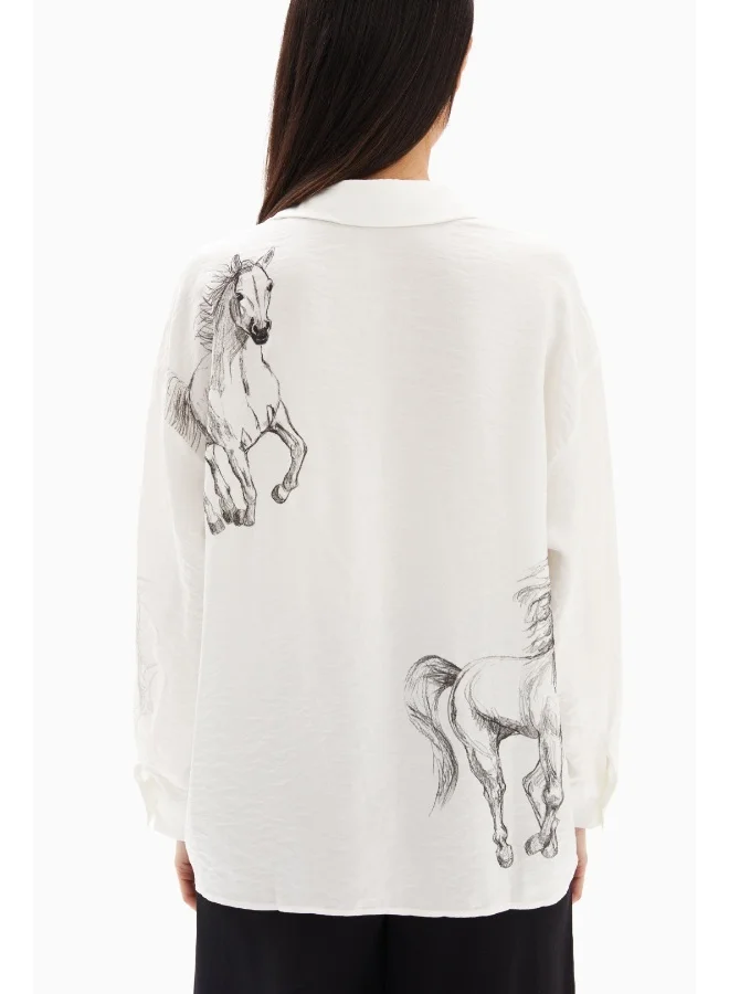 Wecre8 White Horses Print Blouse