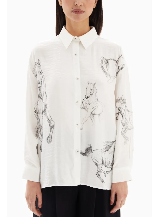 Wecre8 White Horses Print Blouse