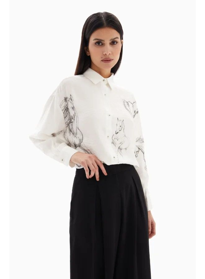 Wecre8 White Horses Print Blouse