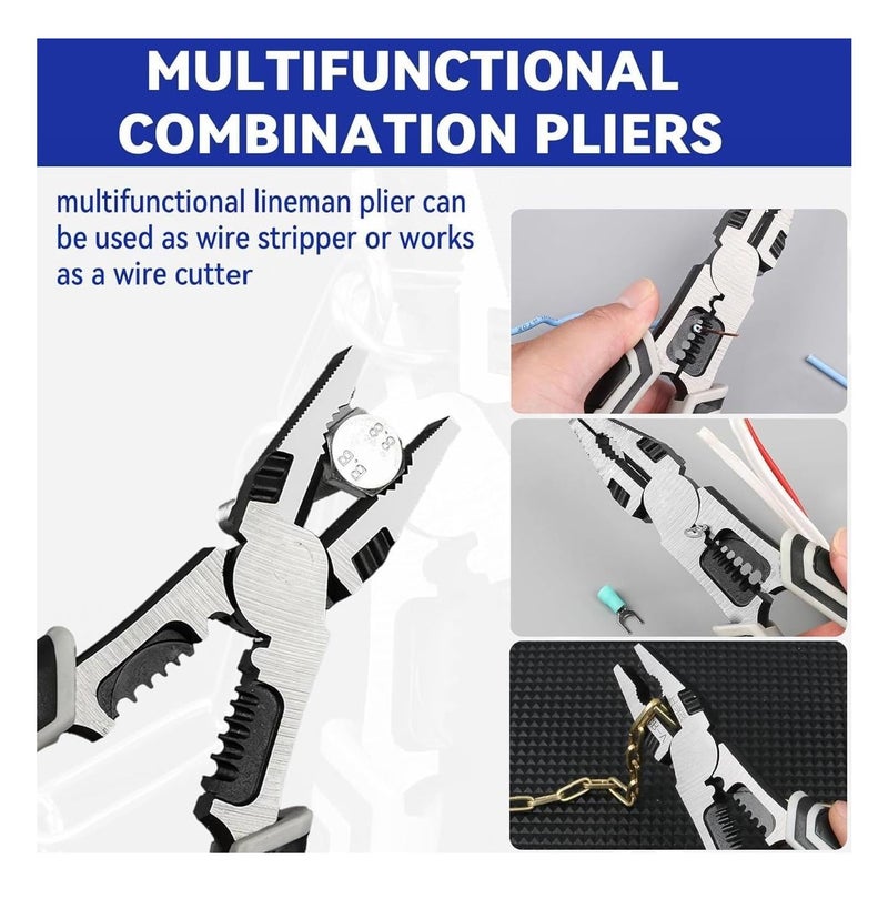 CRULAC 6in1 Multifunctional Combination Wire Plier Wire Stripper Gripper Cutter Crimper Antislip Handle Wrench - Image 4